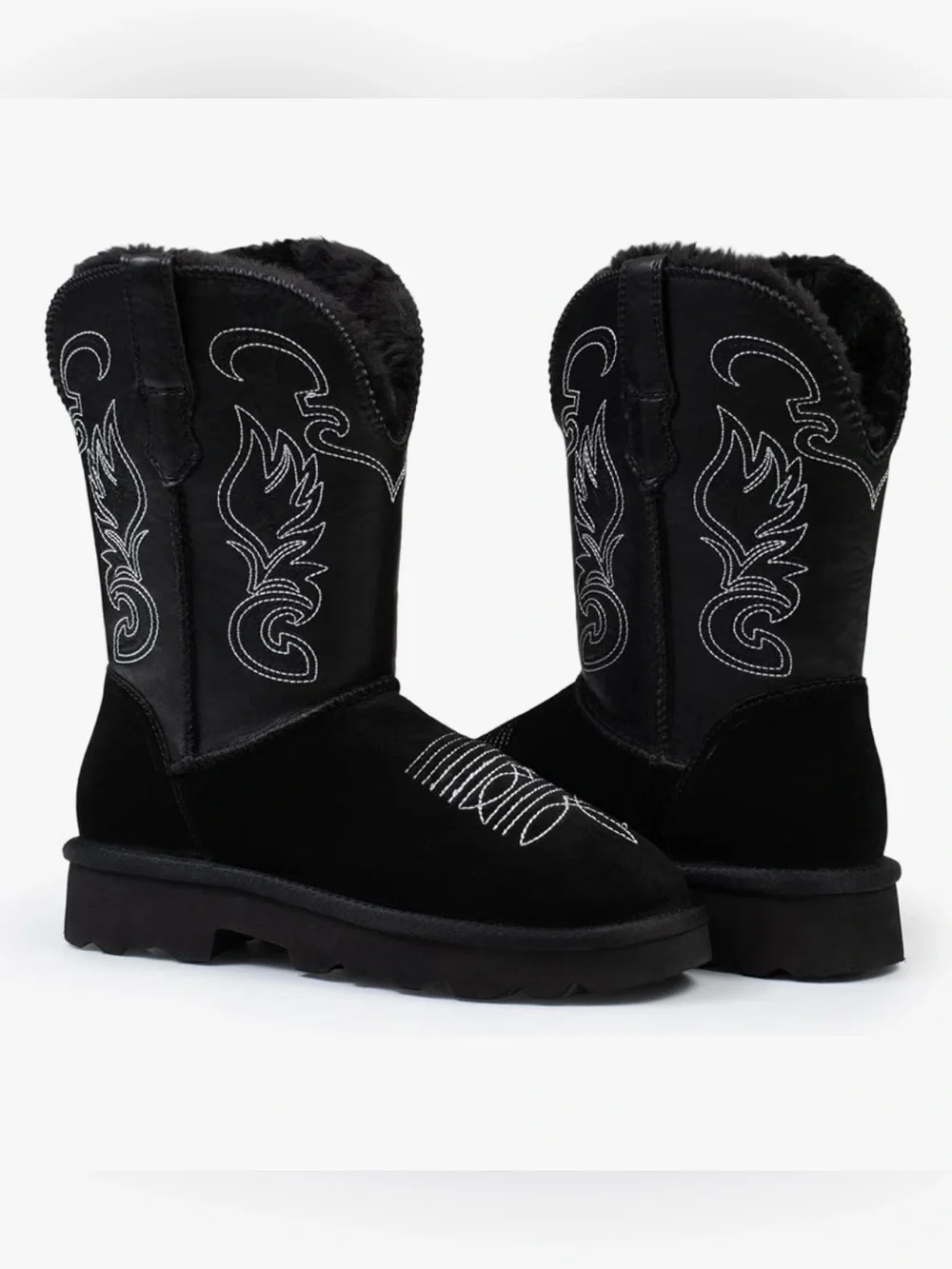 Brand New! Women's Black Shearling-Lined Western Stitch Boot (Size: 9/ EU: 40)